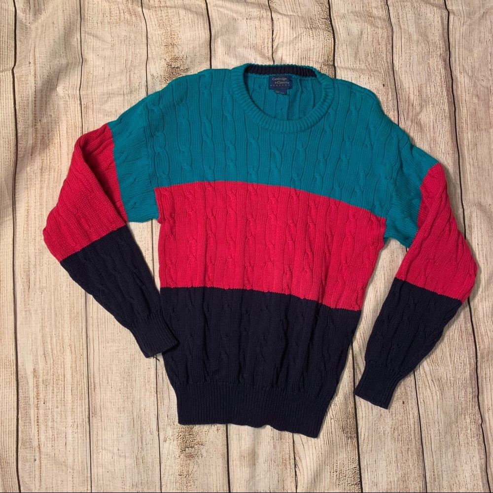 Vintage Mervyn's Color-block knit Sweater Pink Blue Size Medium